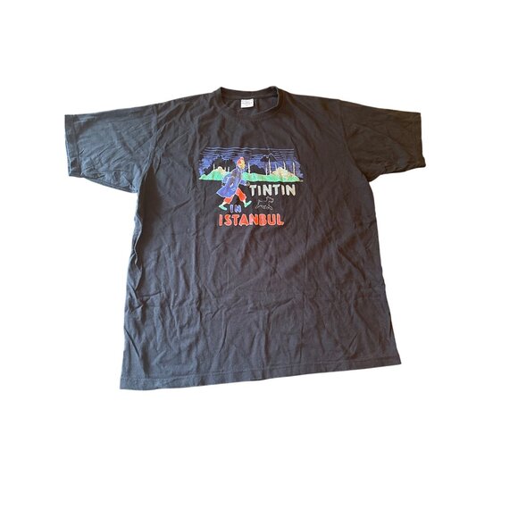 Tintin In Istanbul Graphic T-Shirt Black XL 100% Cotton Made In Türkiye - Picture 1 of 4